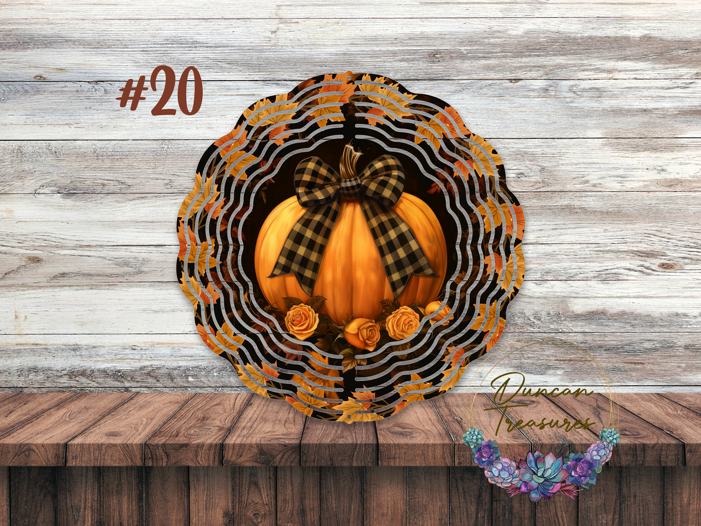 Pumpkin with Plaid Bow Wind Spinner