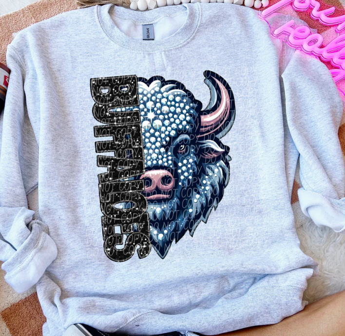 Faux Rhinestone & Glitter Half Mascot (Buffalos) - Youth & Toddler Sizes