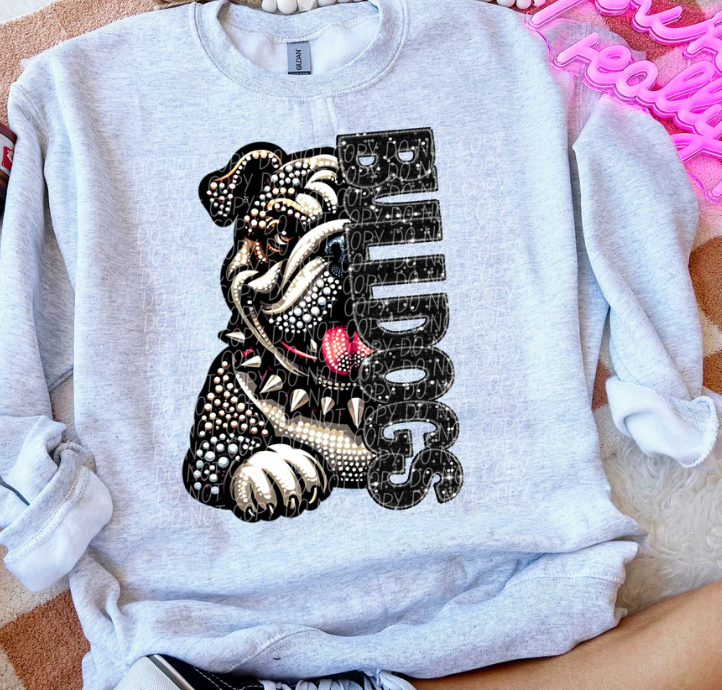 Faux Rhinestone & Glitter Half Mascot (Bulldogs) - Adult Sizes