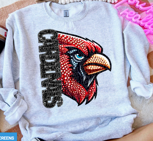 Faux Rhinestone & Glitter Half Mascot (Cardinals) - Adult Sizes