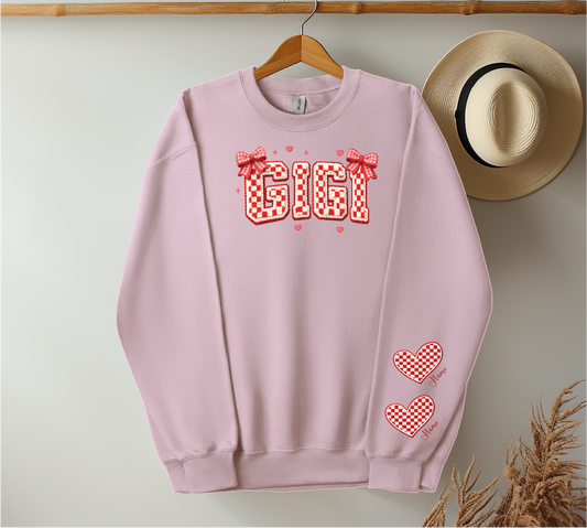 Checkered Red & White Title - Up to 6 Names - Light Pink Color