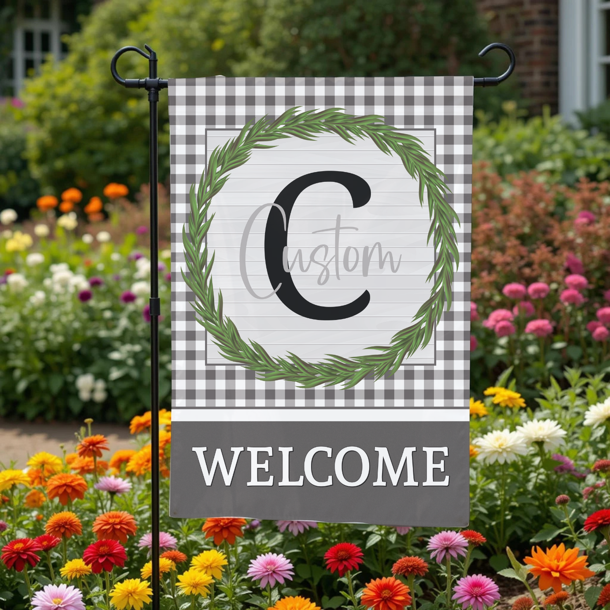 Custom Light Grey Gingham Wreath
