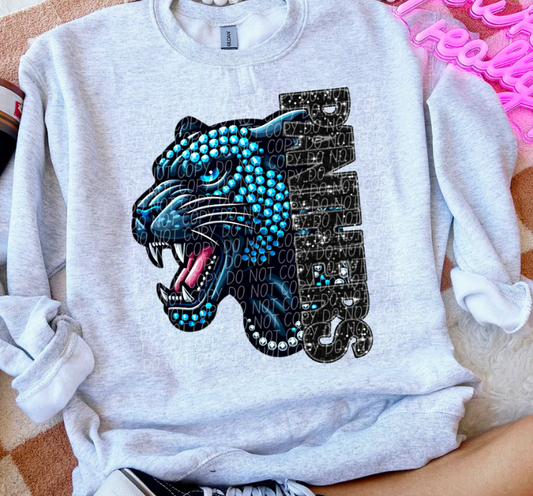 Faux Rhinestone & Glitter Half Mascot (Panthers) - Youth & Toddler Sizes