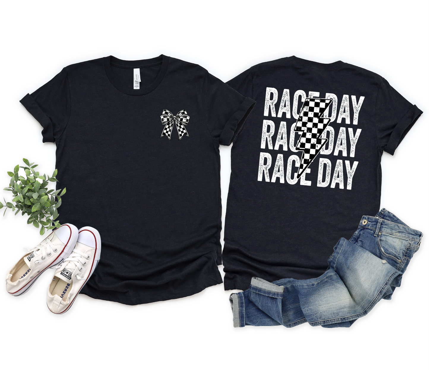 Front/Back Race Day Stacked Design with Bow
