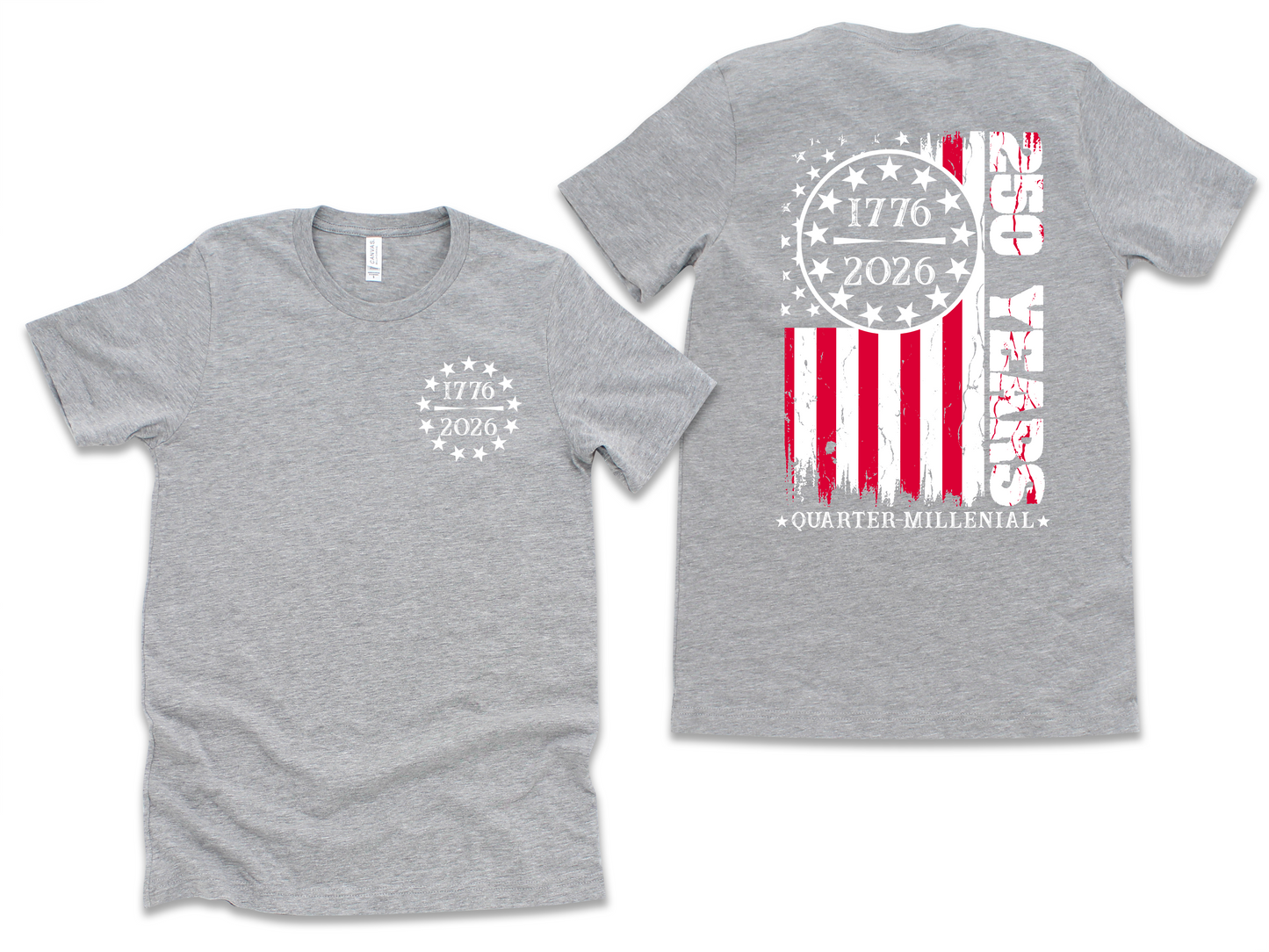250th Flag Front/Back Design - Toddler, Youth & Adult Sizes - 10 Color Options