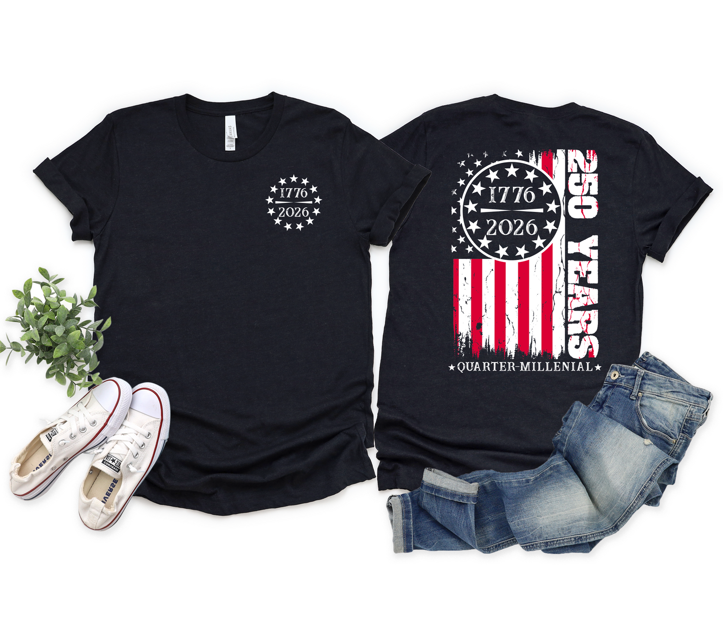 250th Flag Front/Back Design - Toddler, Youth & Adult Sizes - 10 Color Options
