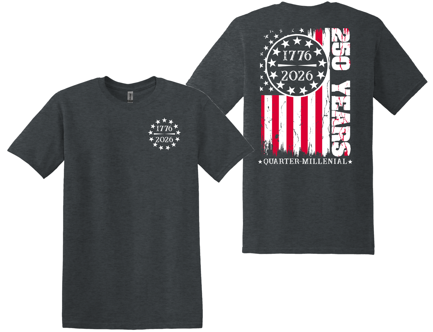 250th Flag Front/Back Design - Toddler, Youth & Adult Sizes - 10 Color Options