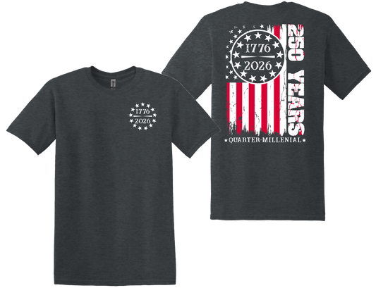 250th Flag Front/Back Design - Toddler, Youth & Adult Sizes - 5 Color Options