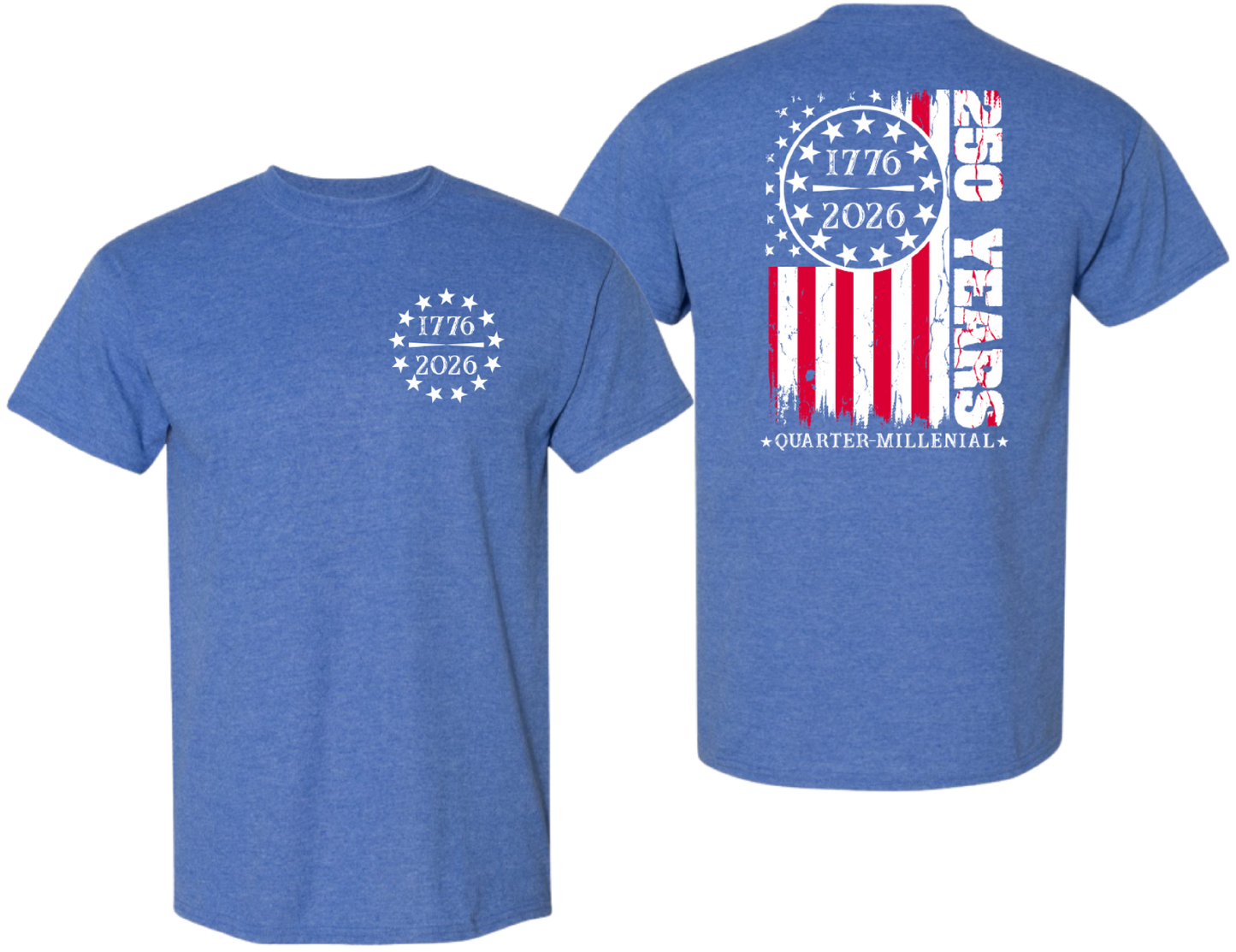 250th Flag Front/Back Design - Toddler, Youth & Adult Sizes - 10 Color Options