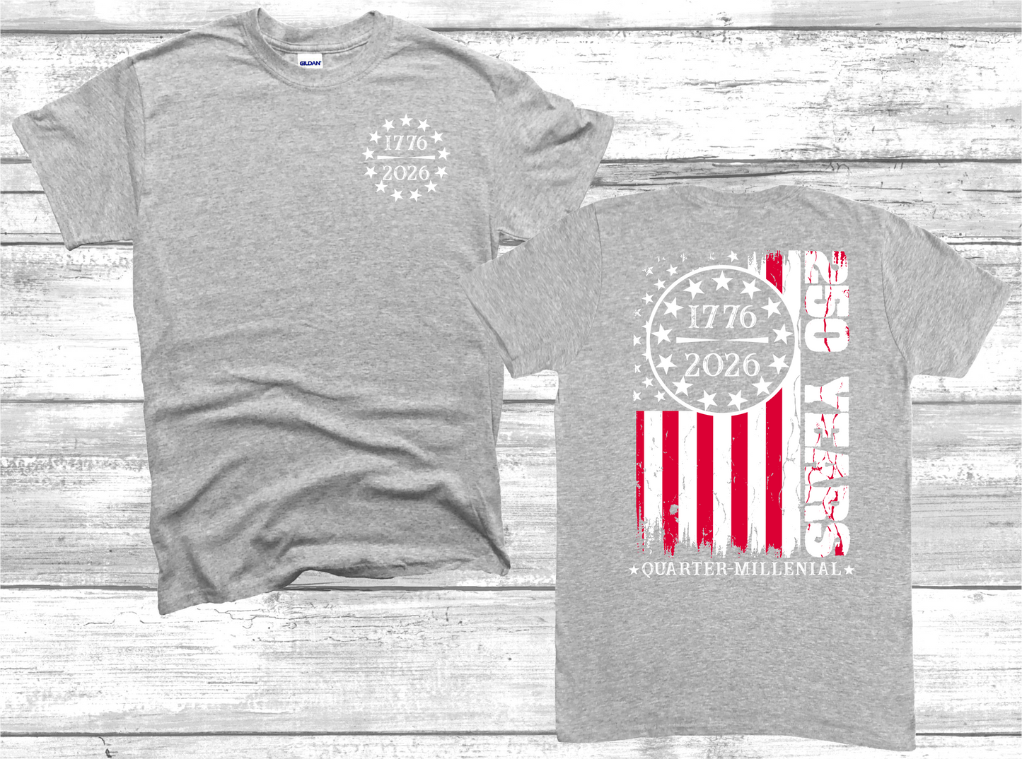 250th Flag Front/Back Design - Toddler, Youth & Adult Sizes - 10 Color Options