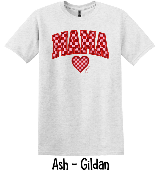 Checkered Mama with Hearts - Up to 6 Names - Ash Color