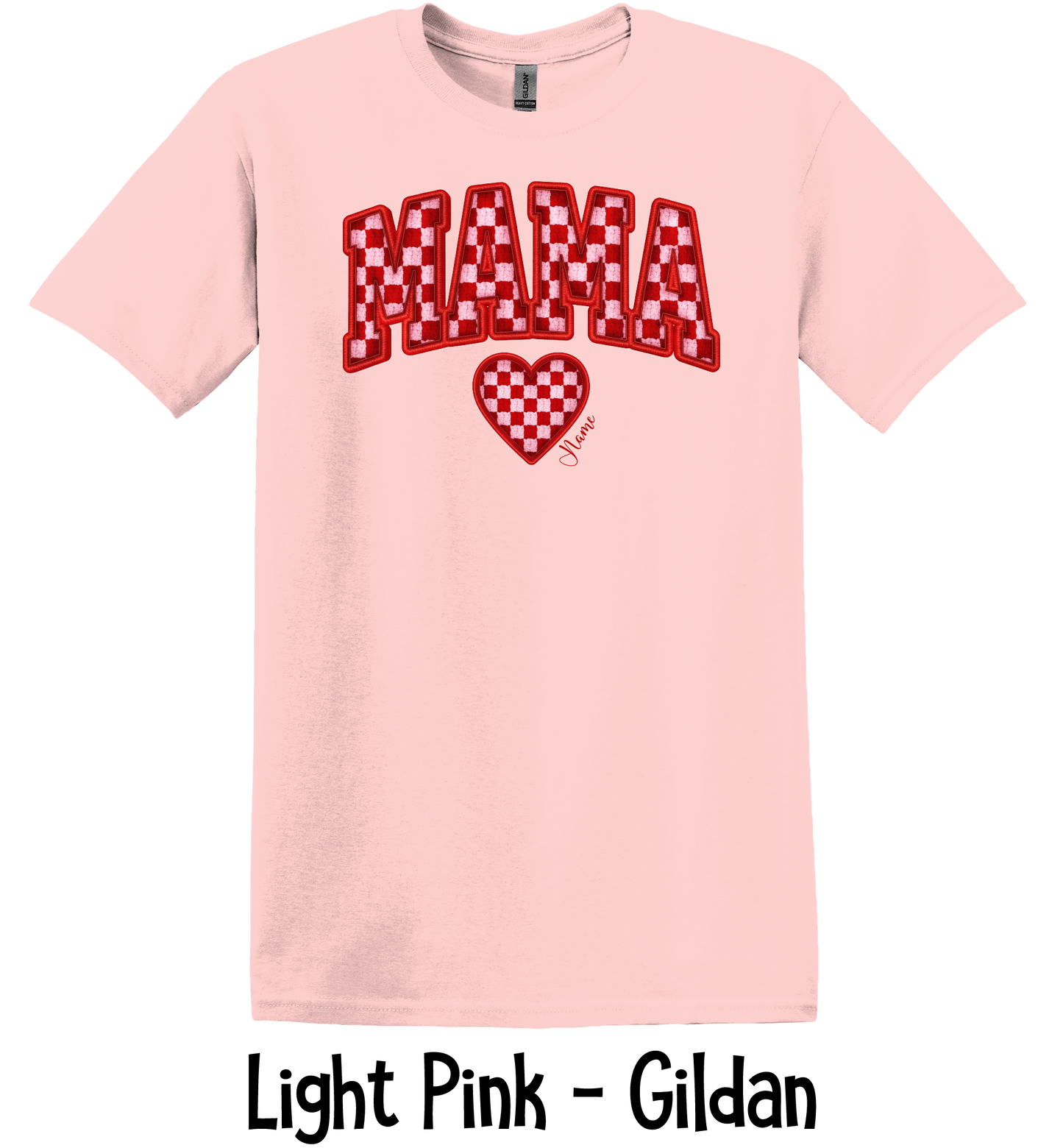 Checkered Mama with Hearts - Up to 6 Names - Light Pink Color