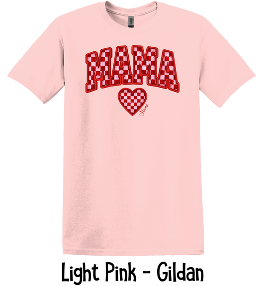 Checkered Mama with Hearts - Up to 6 Names - Light Pink Color