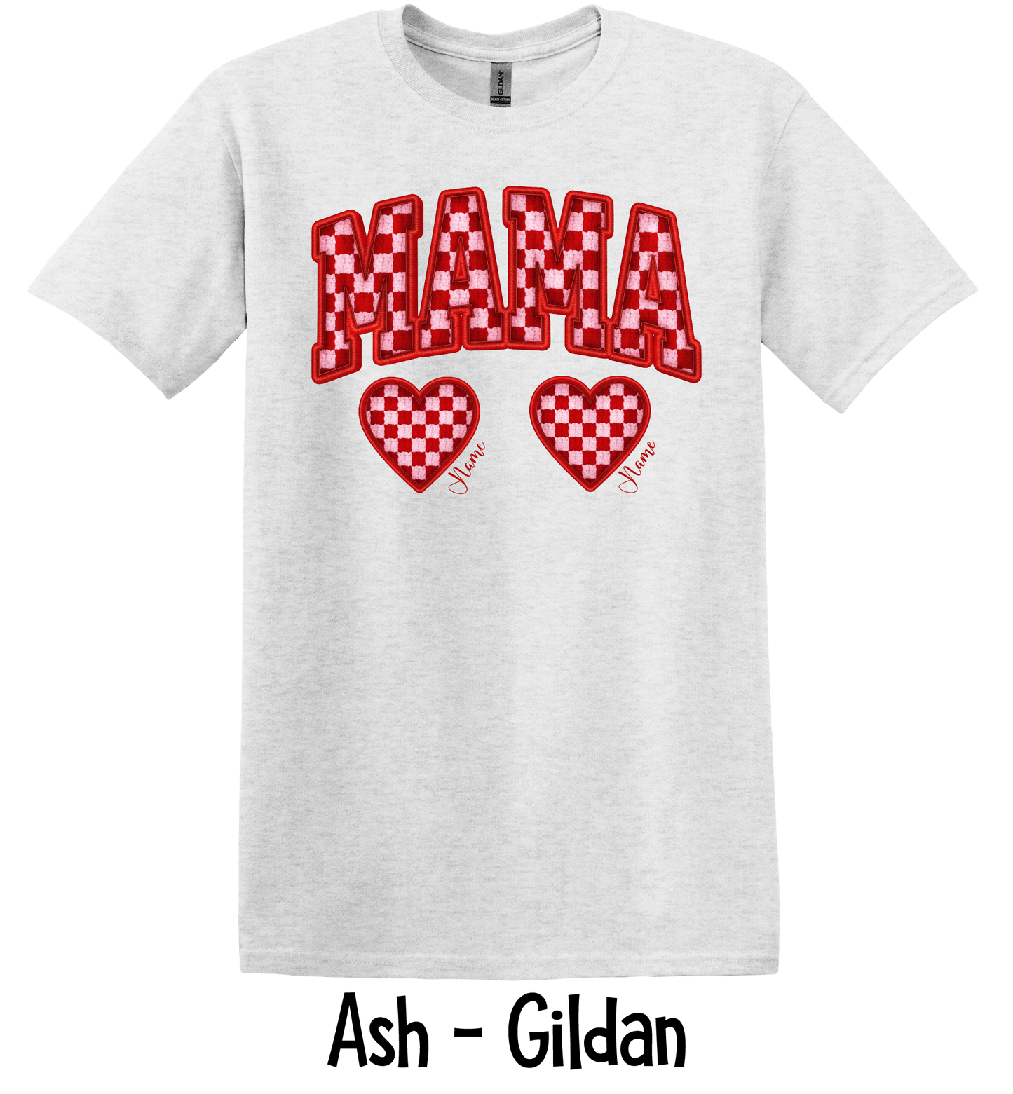 Checkered Mama with Hearts - Up to 6 Names - Ash Color