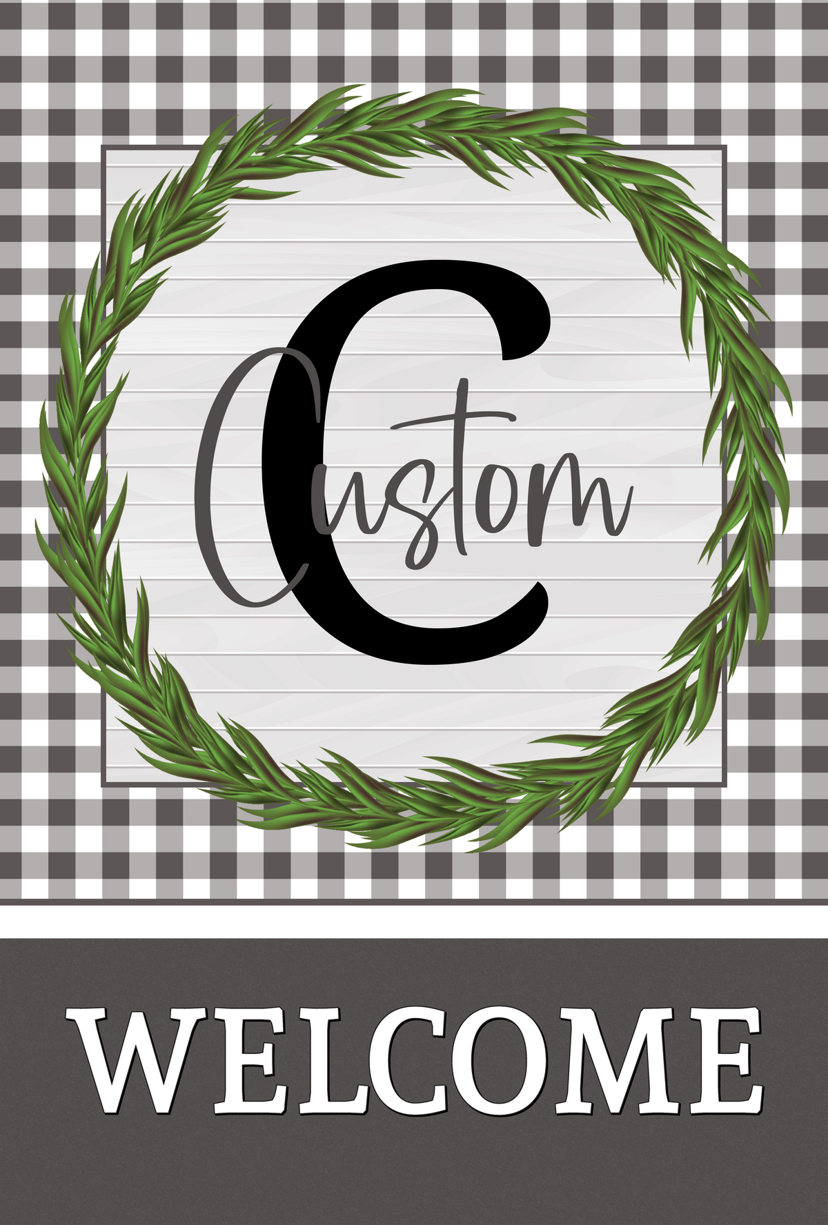 Custom Dark Grey Gingham Wreath