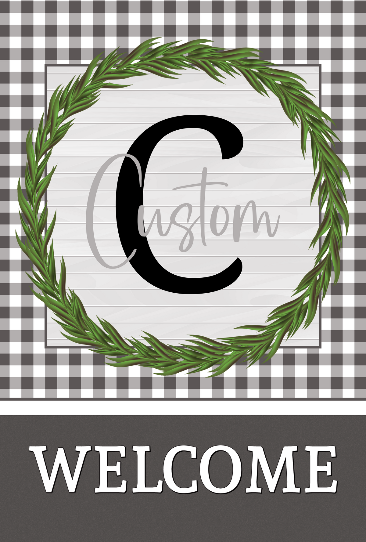 Custom Light Grey Gingham Wreath