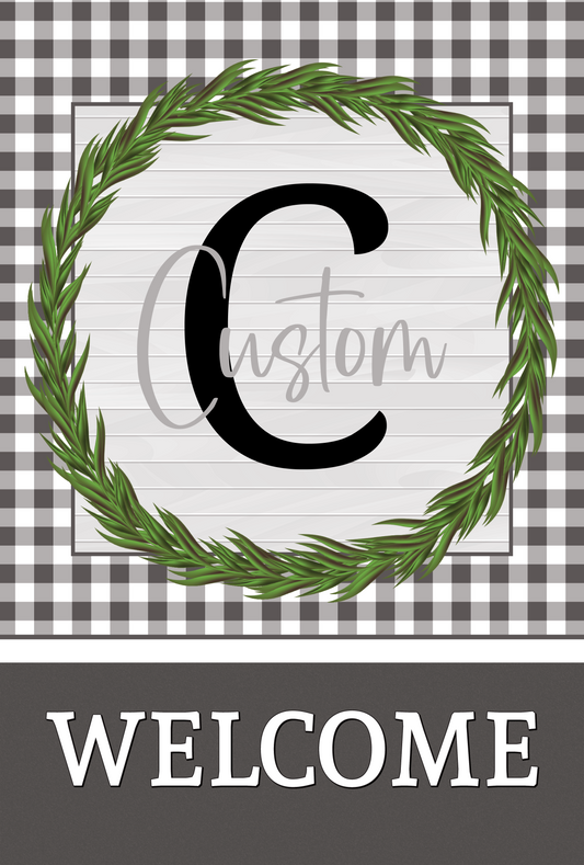 Custom Light Grey Gingham Wreath