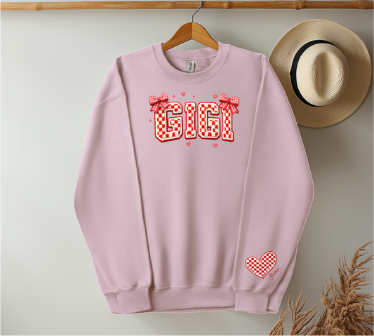 Checkered Red & White Title - Up to 6 Names - Light Pink Color