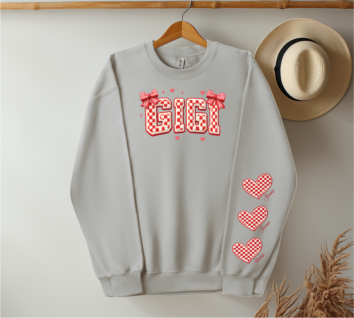 Checkered Red & White Title - Up to 6 Names - Ash Color