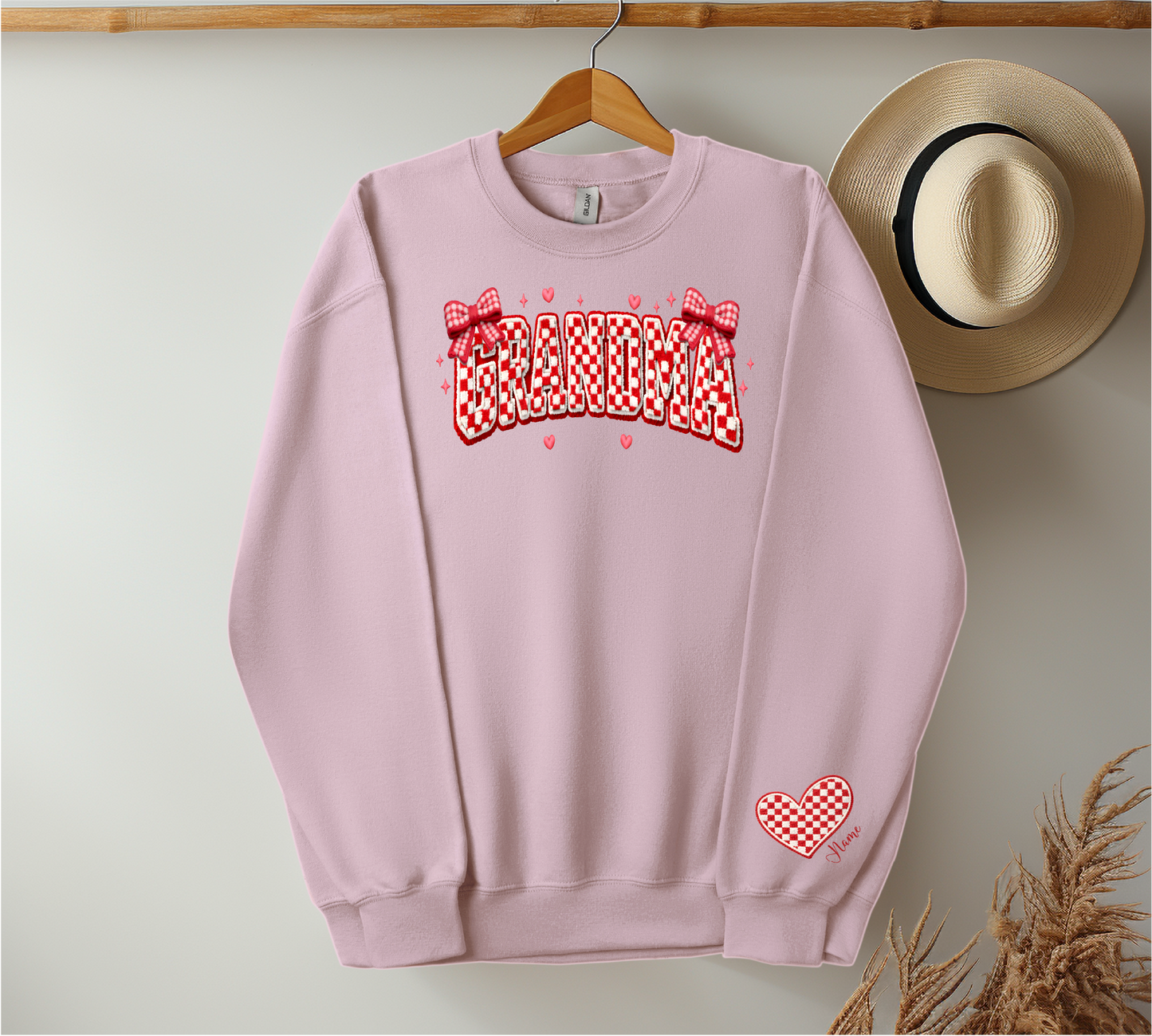 Checkered Red & White Title - Up to 6 Names - Light Pink Color