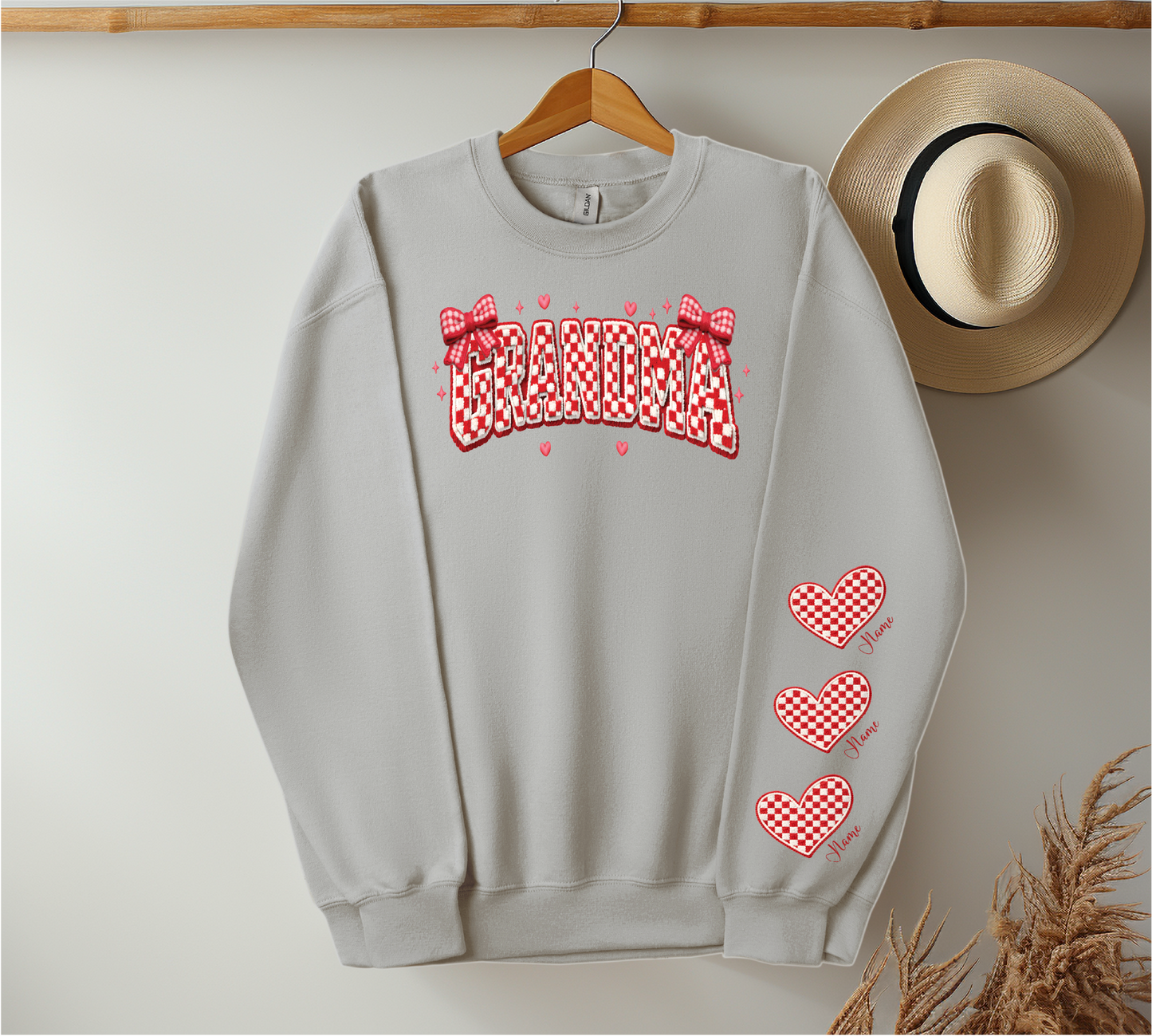 Checkered Red & White Title - Up to 6 Names - Ash Color