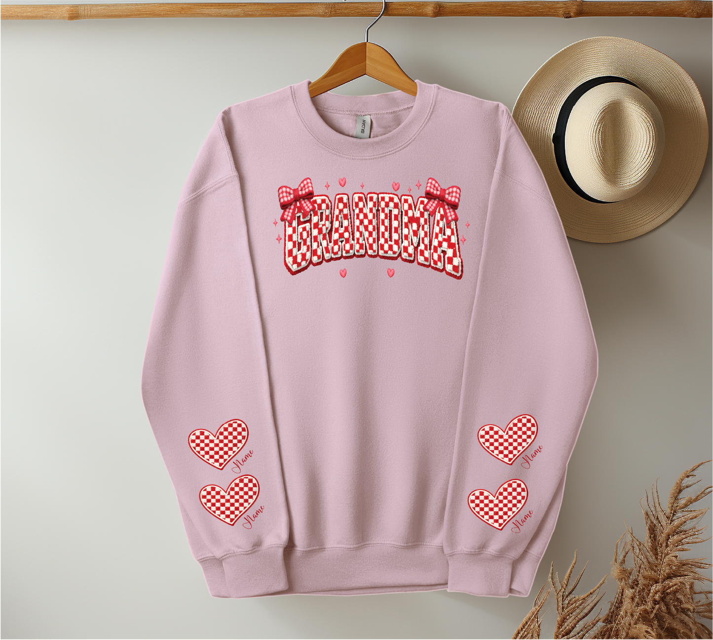 Checkered Red & White Title - Up to 6 Names - Light Pink Color