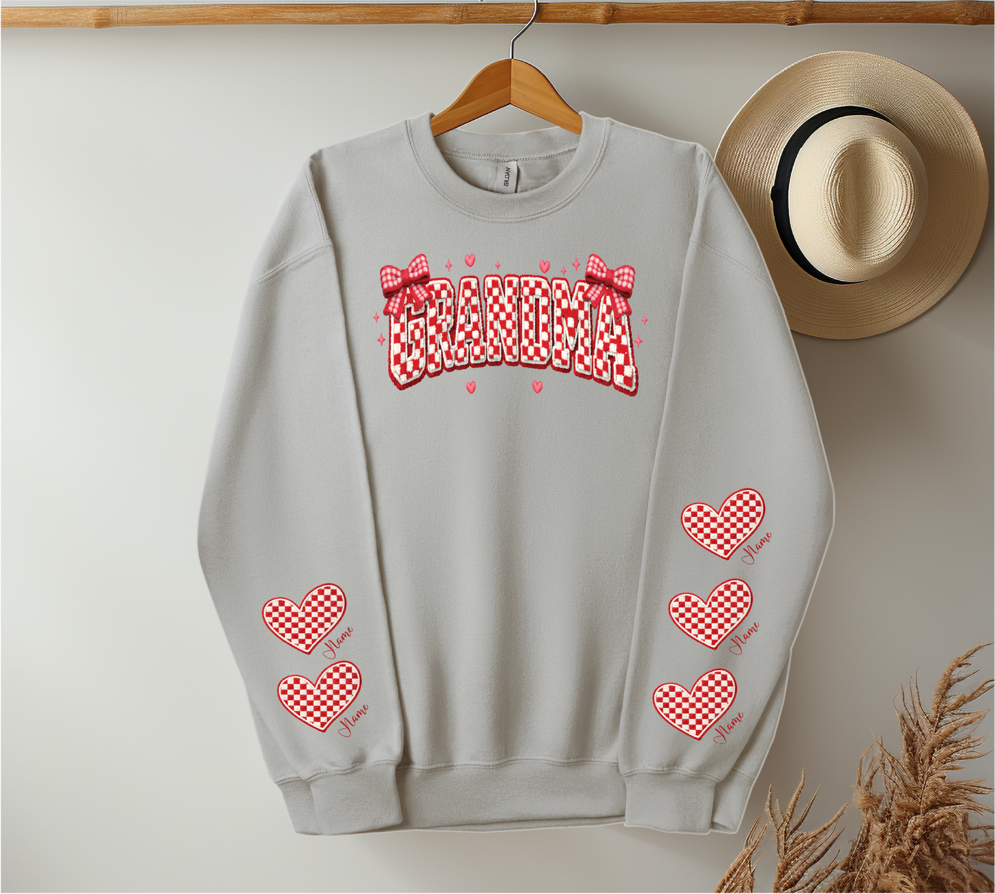 Checkered Red & White Title - Up to 6 Names - Ash Color