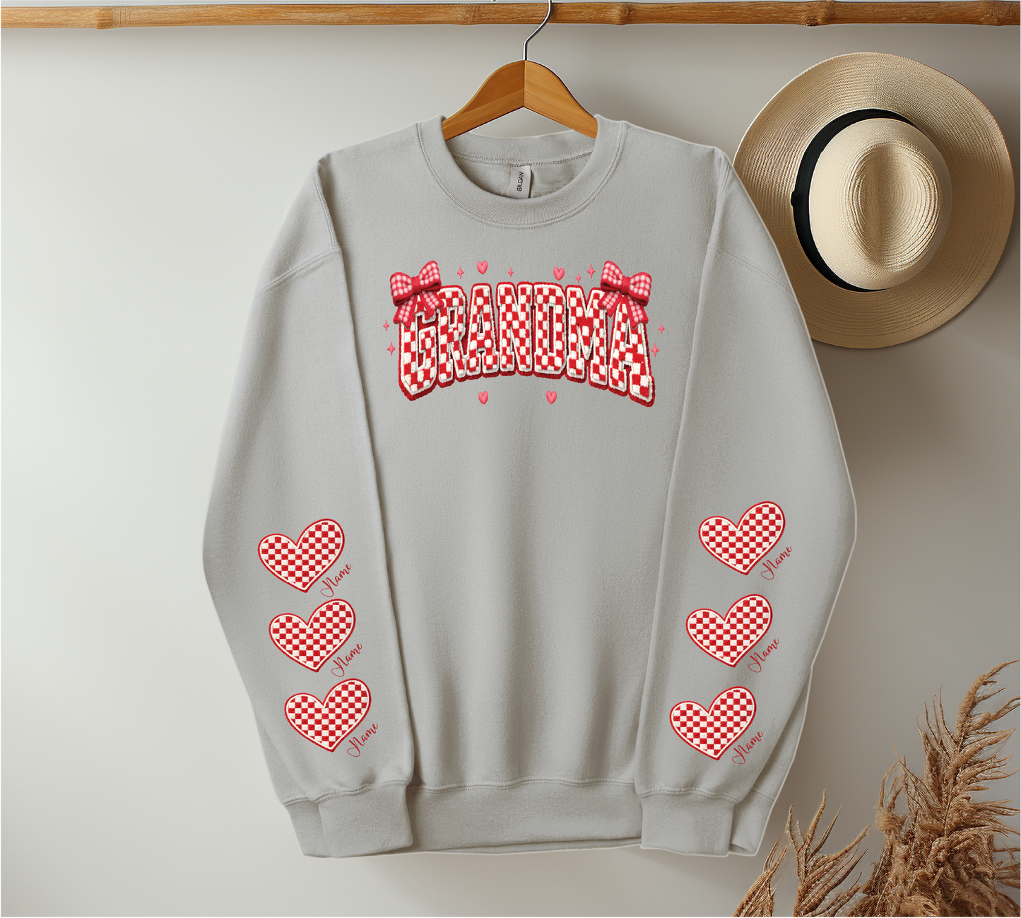 Checkered Red & White Title - Up to 6 Names - Ash Color