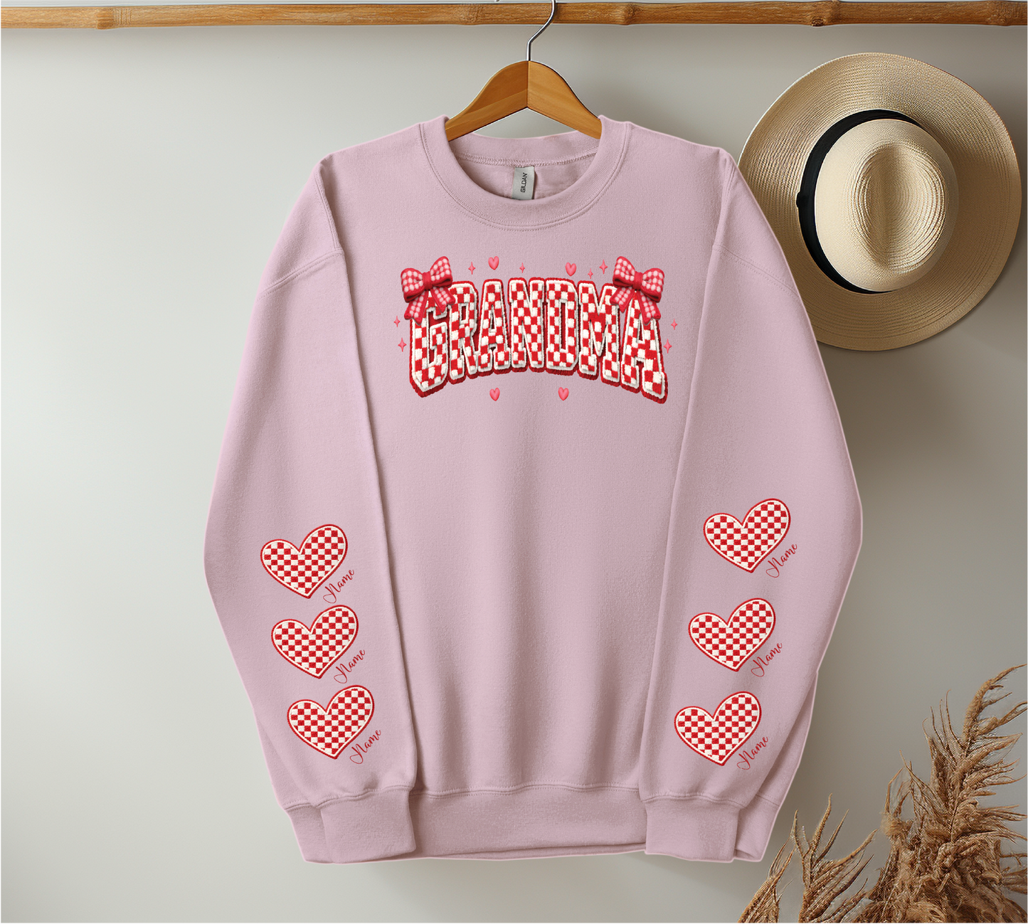 Checkered Red & White Title - Up to 6 Names - Light Pink Color
