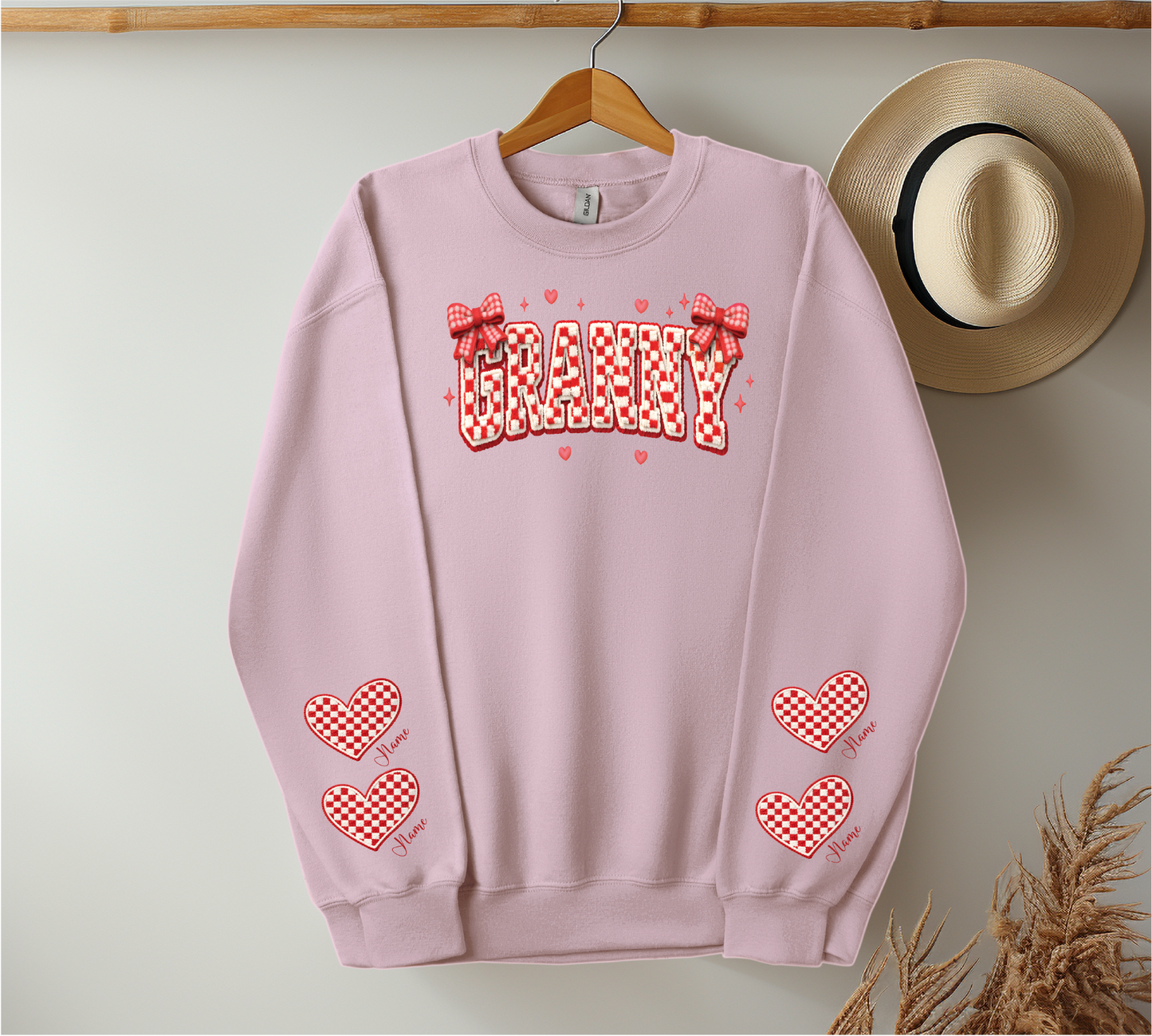 Checkered Red & White Title - Up to 6 Names - Light Pink Color