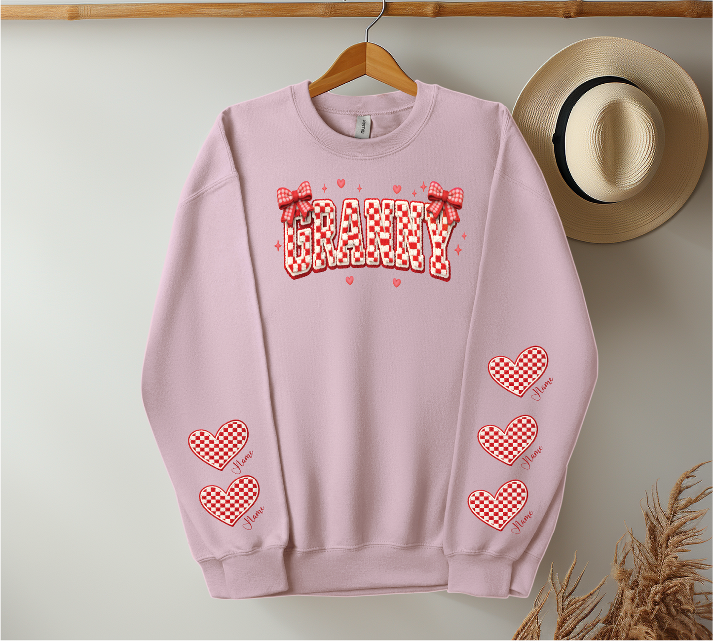Checkered Red & White Title - Up to 6 Names - Light Pink Color