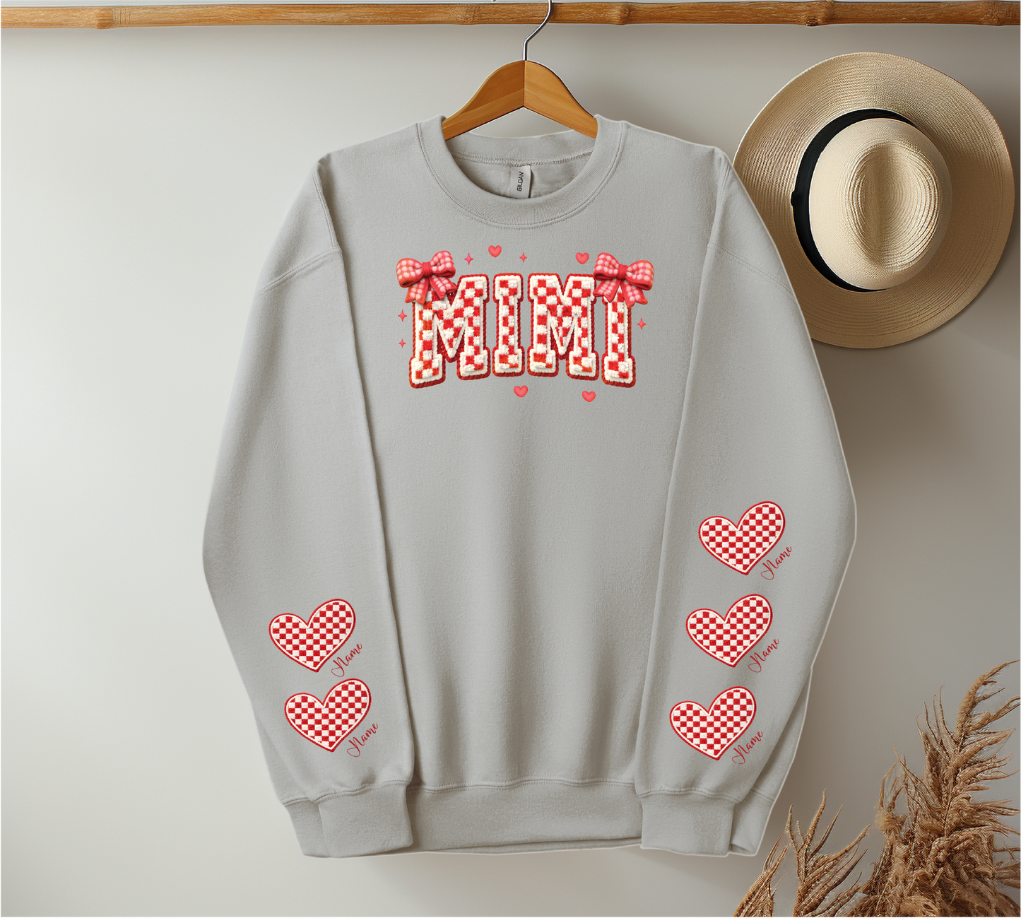 Checkered Red & White Title - Up to 6 Names - Ash Color