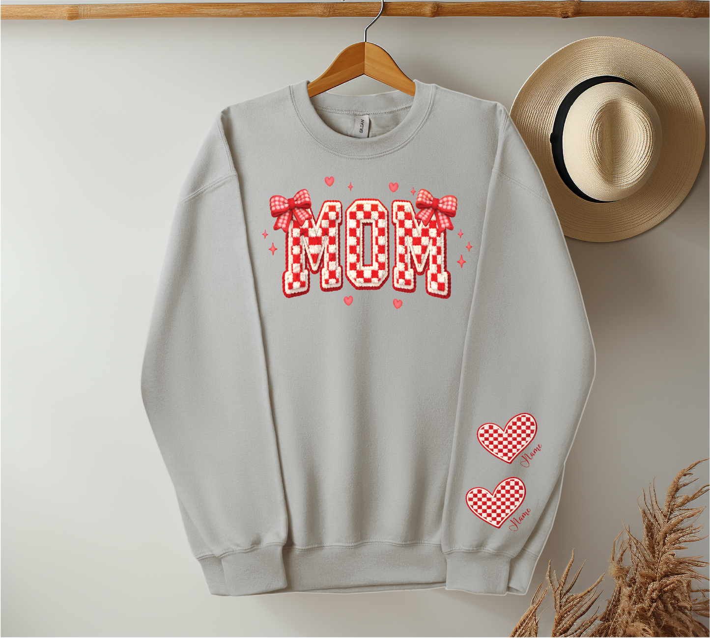 Checkered Red & White Title - Up to 6 Names - Ash Color