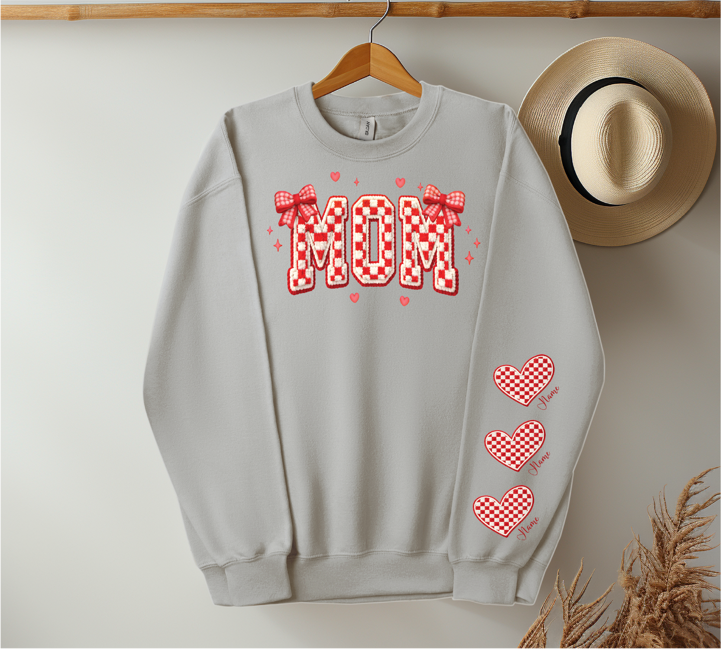 Checkered Red & White Title - Up to 6 Names - Ash Color