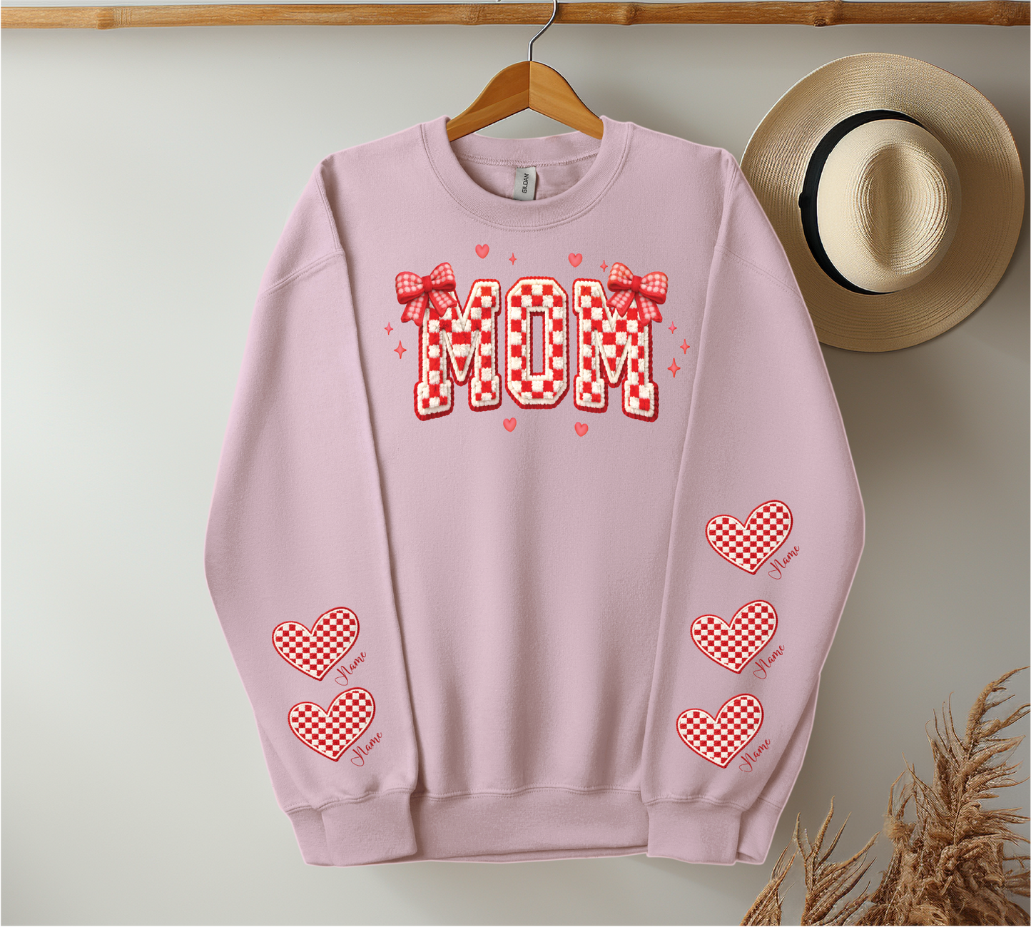 Checkered Red & White Title - Up to 6 Names - Light Pink Color