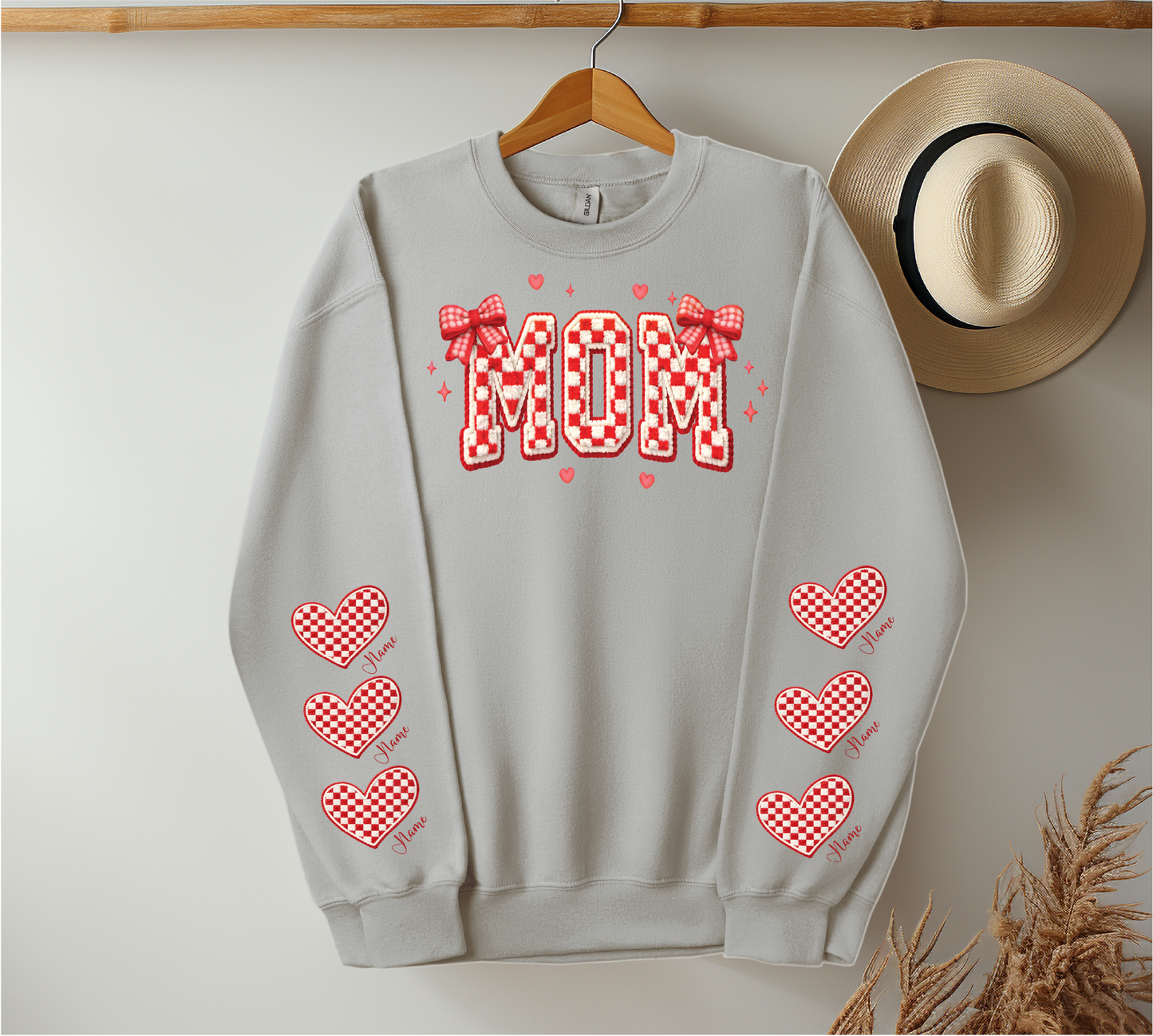 Checkered Red & White Title - Up to 6 Names - Ash Color