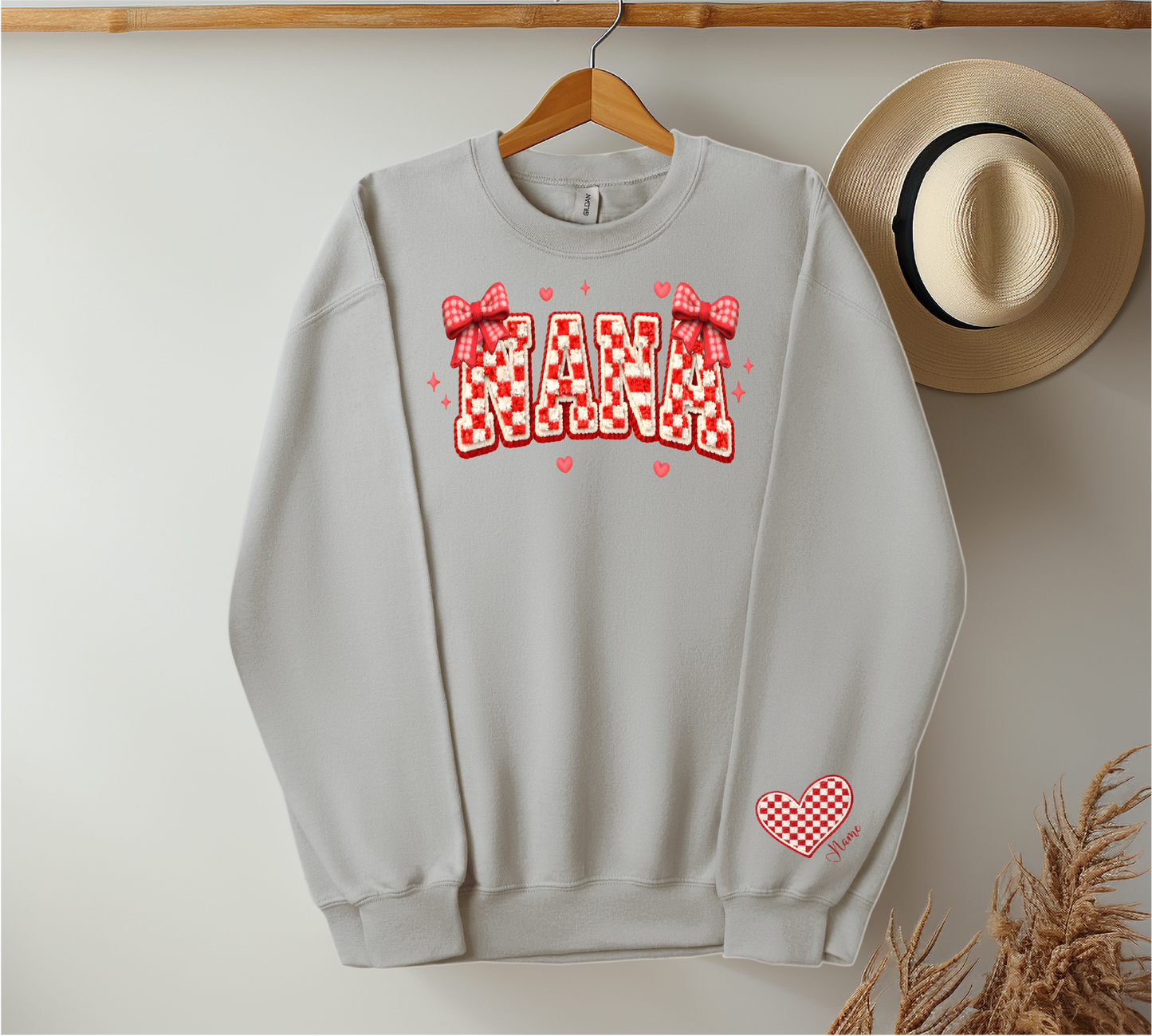 Checkered Red & White Title - Up to 6 Names - Ash Color