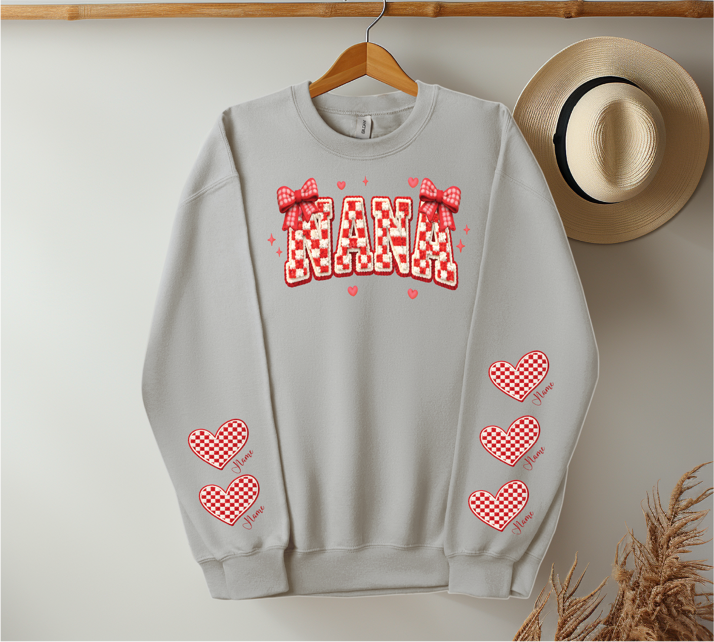 Checkered Red & White Title - Up to 6 Names - Ash Color