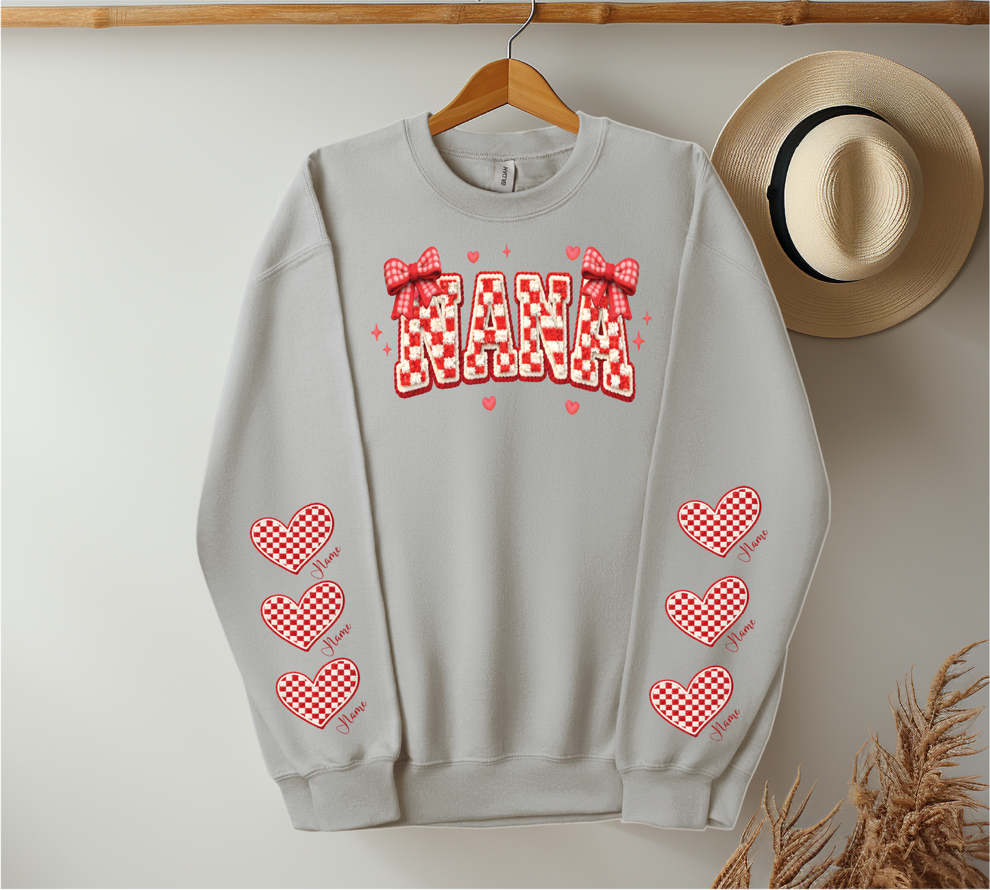 Checkered Red & White Title - Up to 6 Names - Ash Color