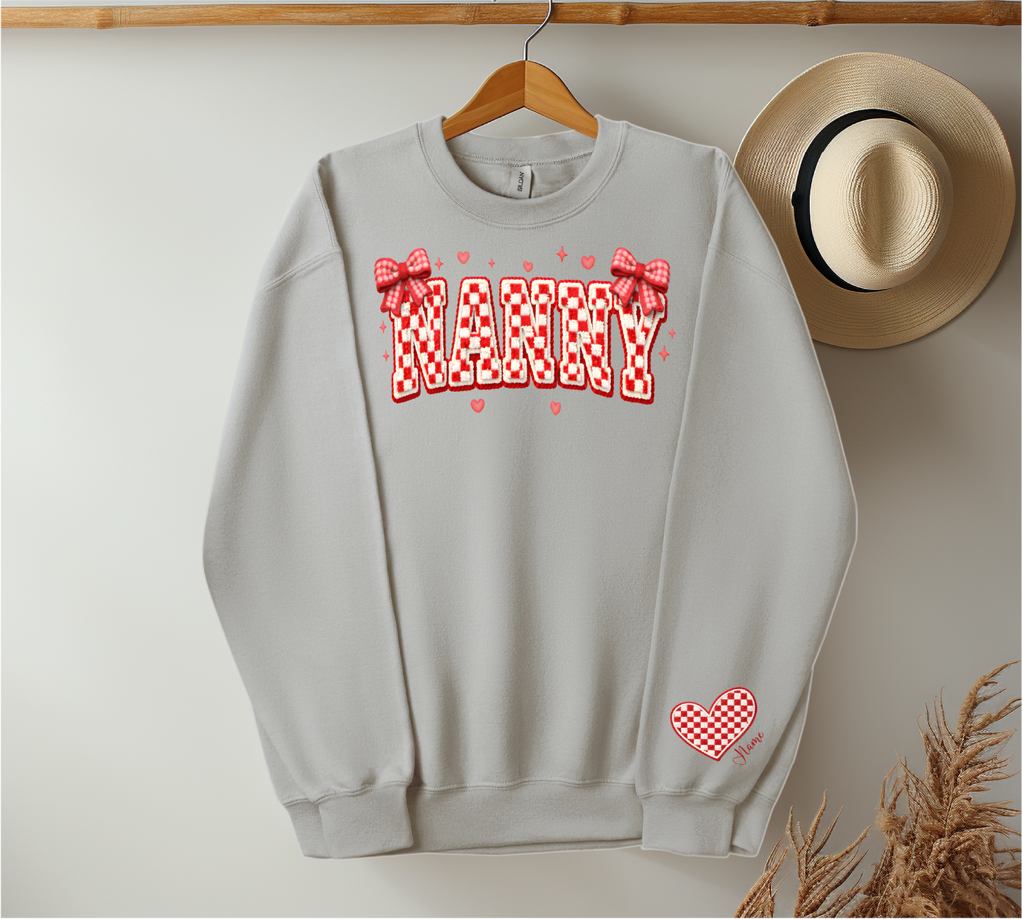 Checkered Red & White Title - Up to 6 Names - Ash Color