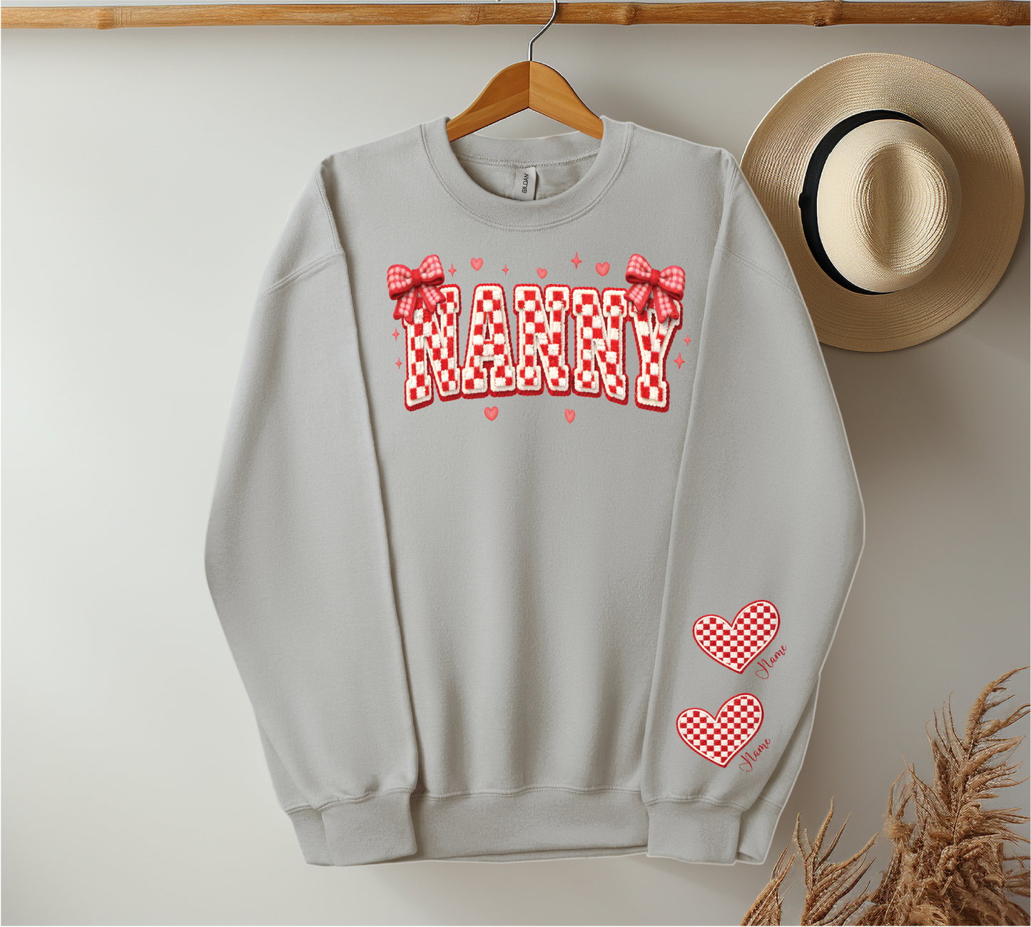 Checkered Red & White Title - Up to 6 Names - Ash Color
