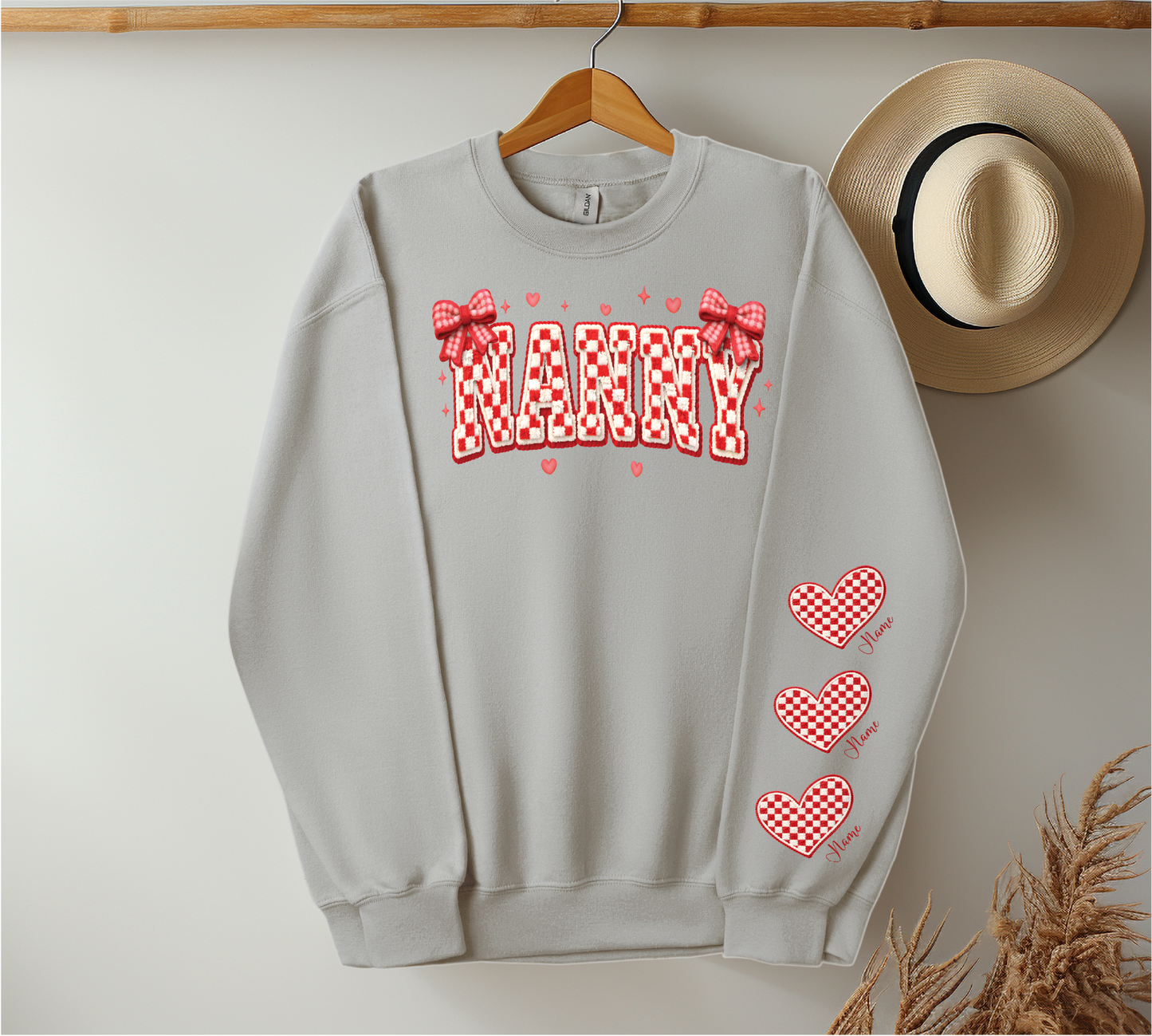 Checkered Red & White Title - Up to 6 Names - Ash Color