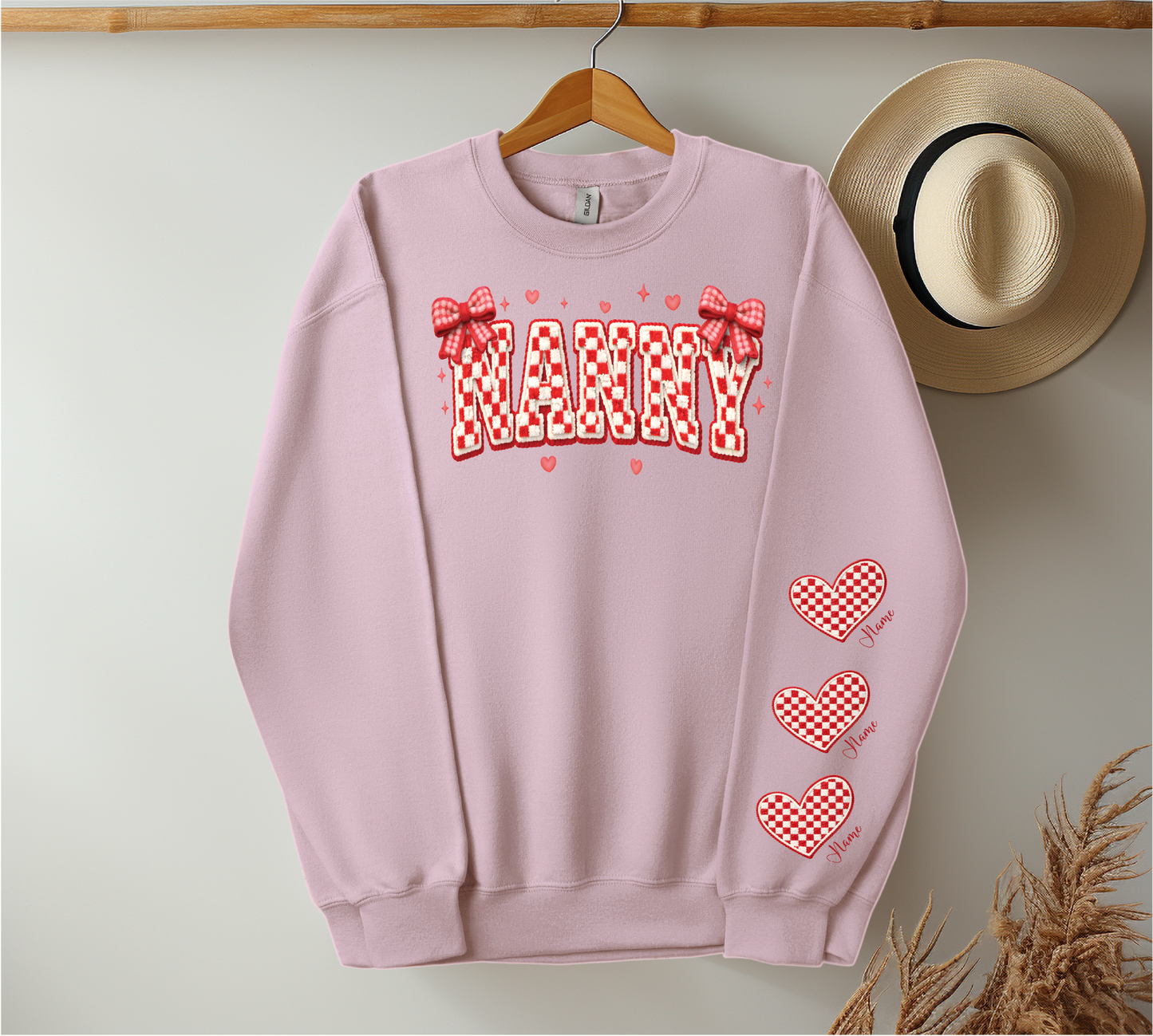Checkered Red & White Title - Up to 6 Names - Light Pink Color