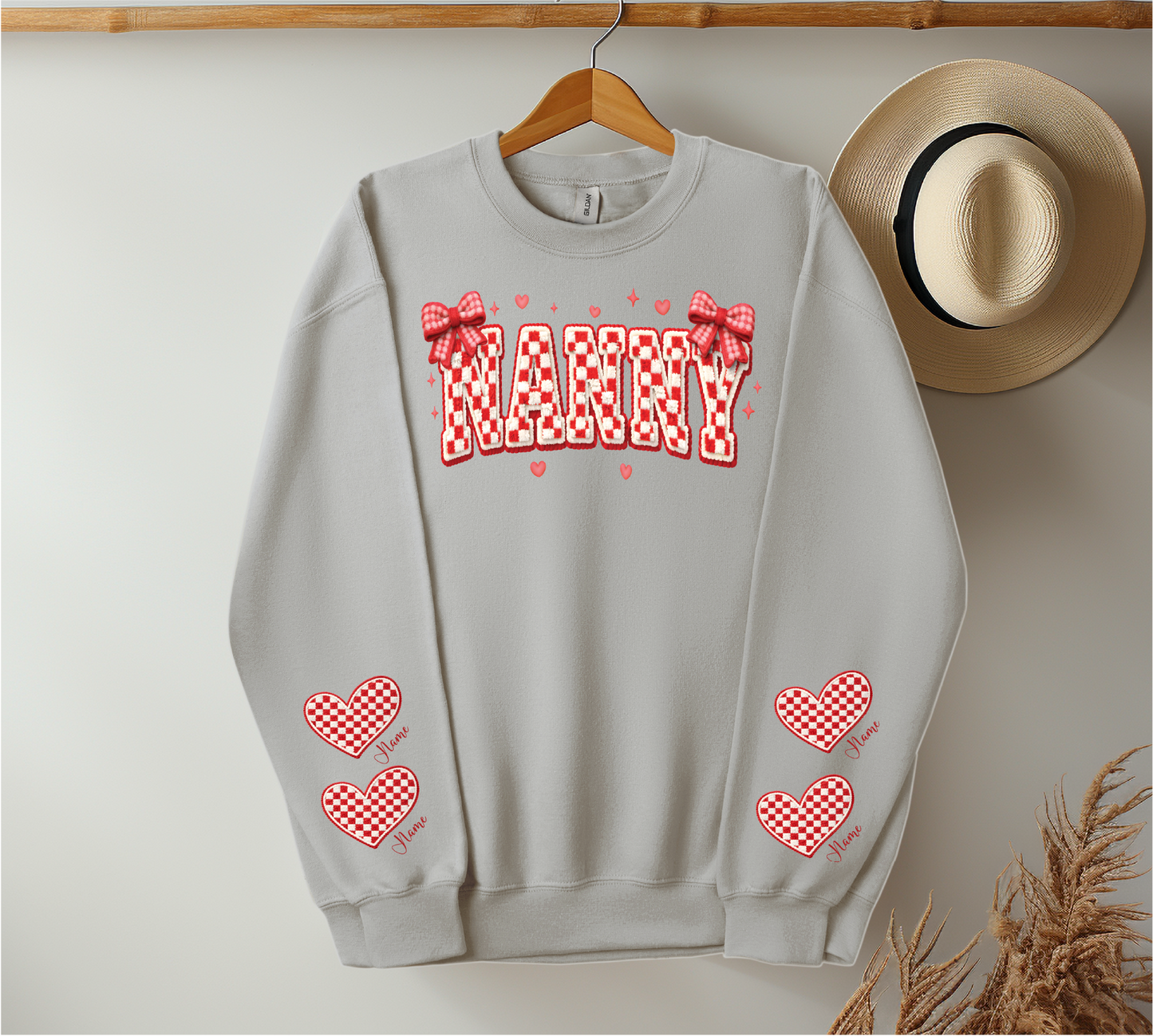 Checkered Red & White Title - Up to 6 Names - Ash Color