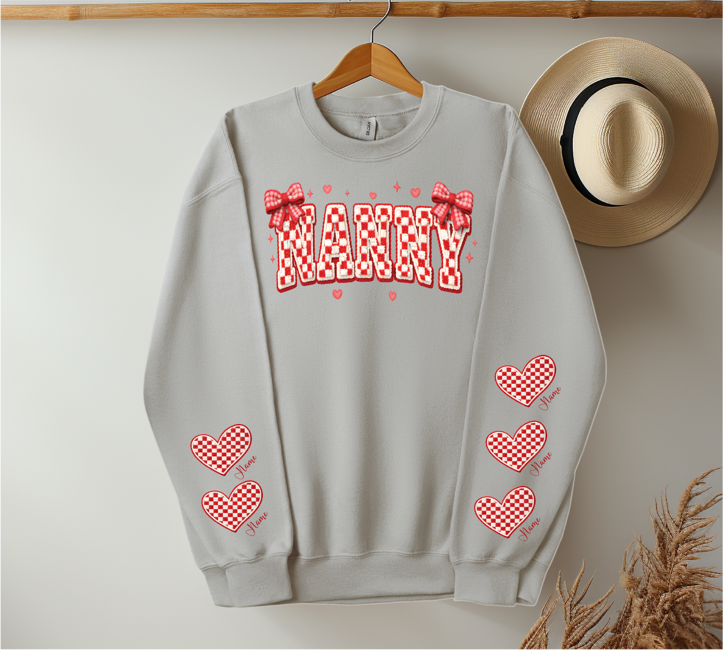 Checkered Red & White Title - Up to 6 Names - Ash Color