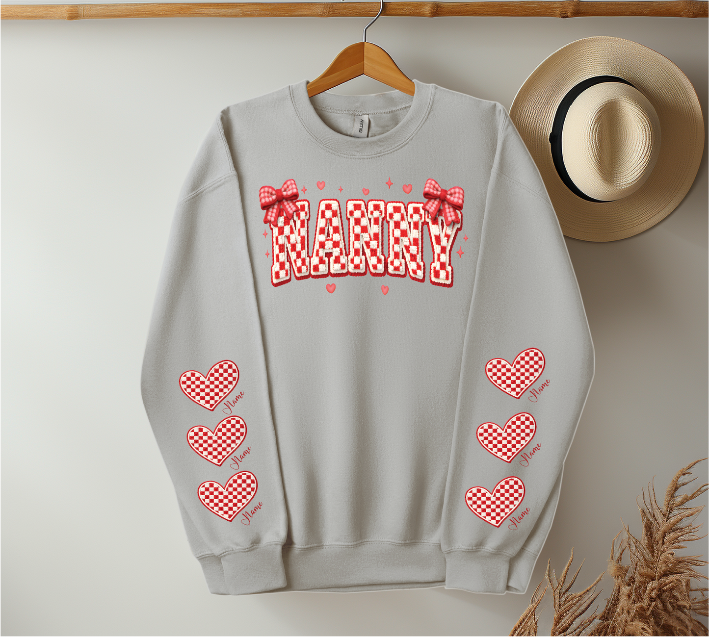 Checkered Red & White Title - Up to 6 Names - Ash Color