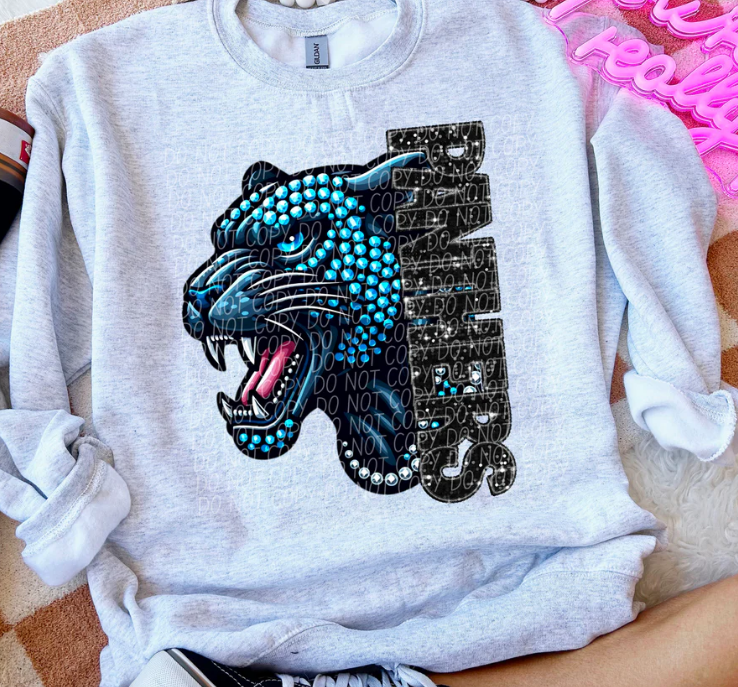 Faux Rhinestone & Glitter Half Mascot (Panthers) - Adult Sizes