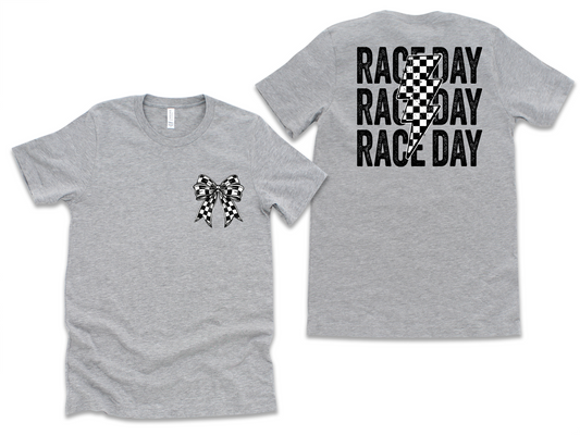 Front/Back Race Day Stacked Design with Bow