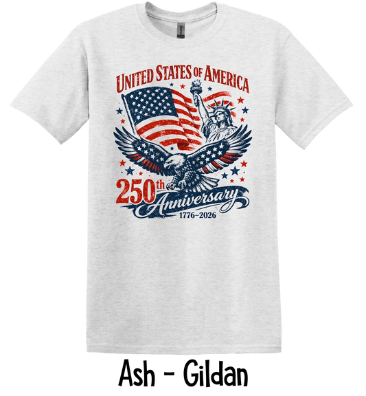 USA 250th American Symbols - Toddler, Youth & Adult Sizes - 4 Color Options